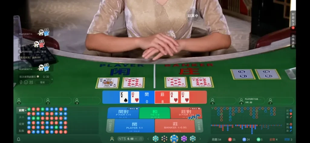 百家樂：莊家最接近於9點，因此在此局中【莊家】獲勝